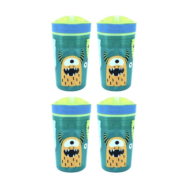4x Nuby Snack N Sip Cup No Spill Soft Silicone Straw 270ml Multicolour 12m+