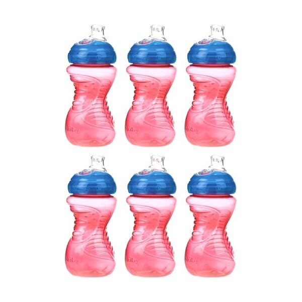 6x Nuby No Spill Super Spout Gripper Cup Easy Grip 300ml Assorted 6m+