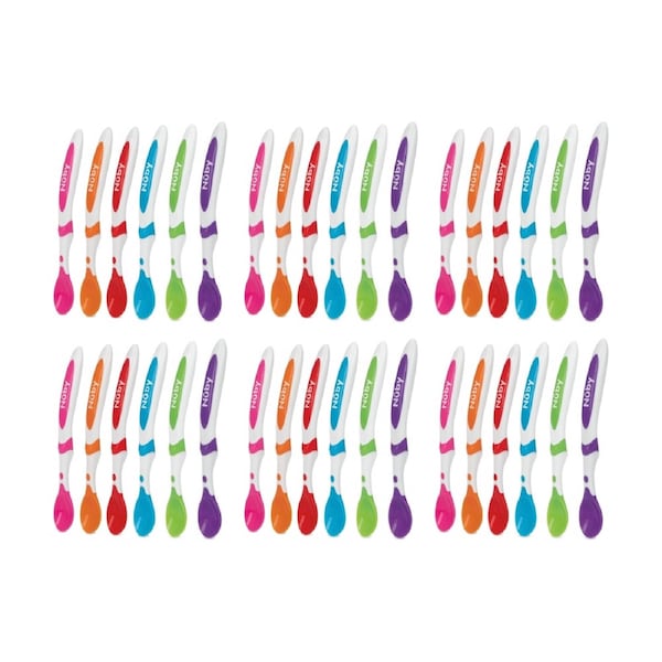 6x 6pc Nuby Baby/Infant Weaning Spoons Soft Tip Gentle On Gums Multicolour