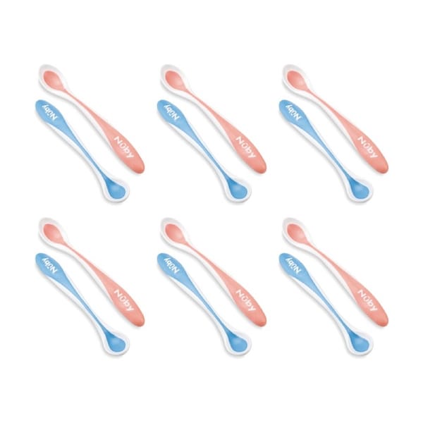 6x 2pc Nuby Hot Safe Spoons Soft Bite Tip Colour Changing Multicolour 4m+
