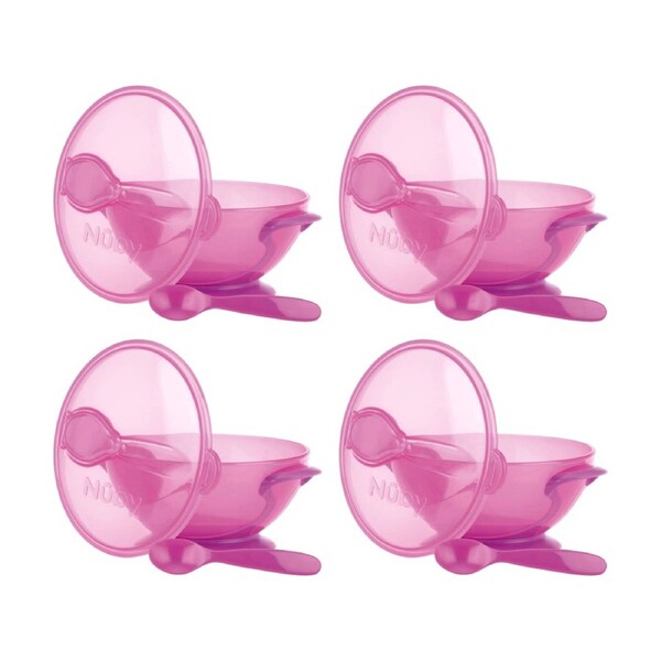 4x Nuby Kids/Toddler Food Suction Bowl W/ Spoon & Lid Spill-Proof Base Assorted