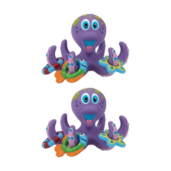 2x Nuby Octopus Hoopla Bathtime Toy Floating W/ 3 Toss Rings Purple 18m+