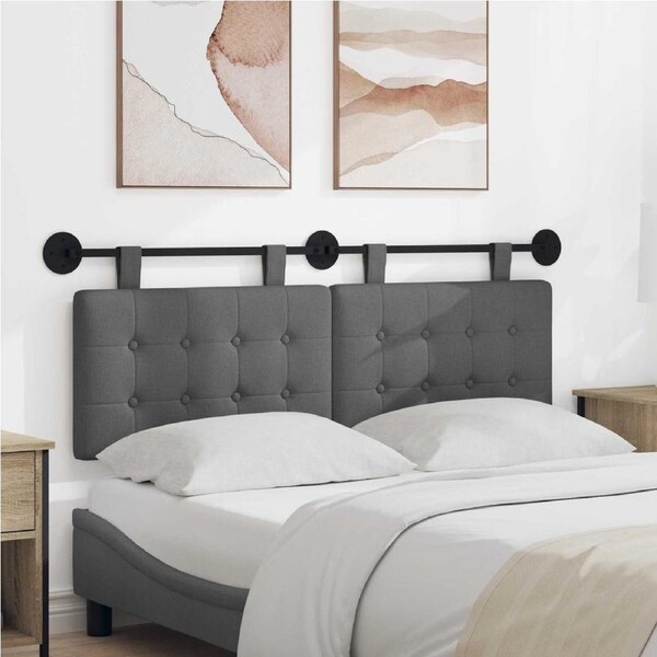 Hanging Headboard Dark Grey Fabric vidaXL