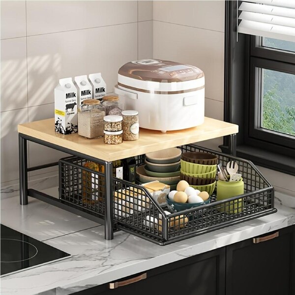 Kitchen Countertop Microwave Stand Storage Shelving Unit Organizer Shelf Rack in Matte Black