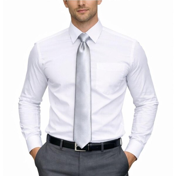 Mens Skinny Tie Slim Plain Polyester Necktie Formal Wedding Party - Silver