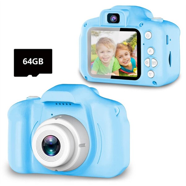 HOLALA Upgrade Kids Selfie Camera HD Digital Video Cameras for Toddler with 64GB SD Card-LightBlue
