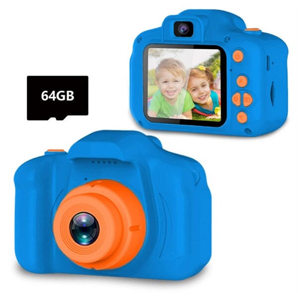 HOLALA Upgrade Kids Selfie Camera HD Digital Video Cameras for Toddler with 64GB SD Card-RoyalBlue