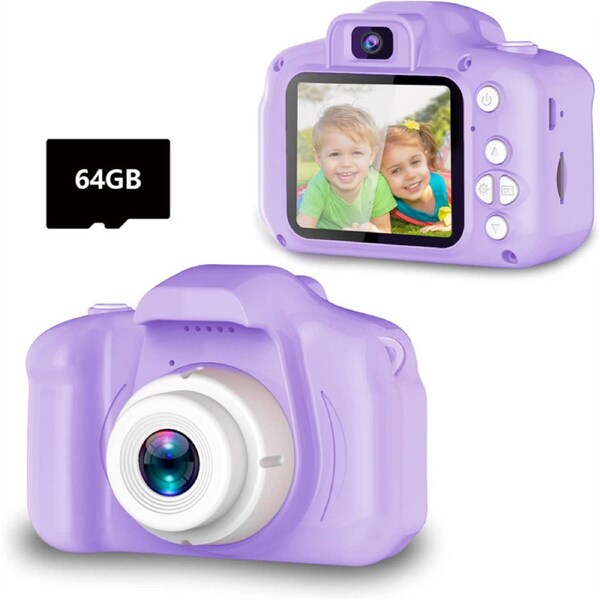 HOLALA Upgrade Kids Selfie Camera HD Digital Video Cameras for Toddler with 64GB SD Card-Purple
