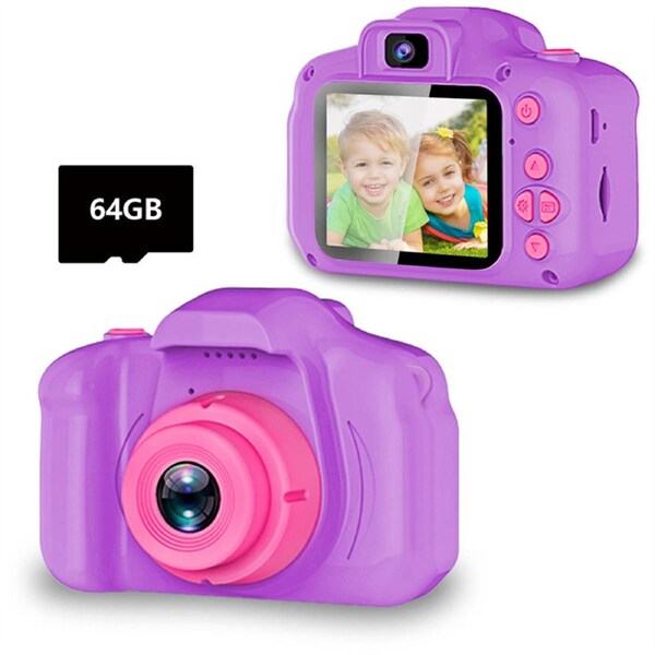 HOLALA Upgrade Kids Selfie Camera HD Digital Video Cameras for Toddler with 64GB SD Card-Violets