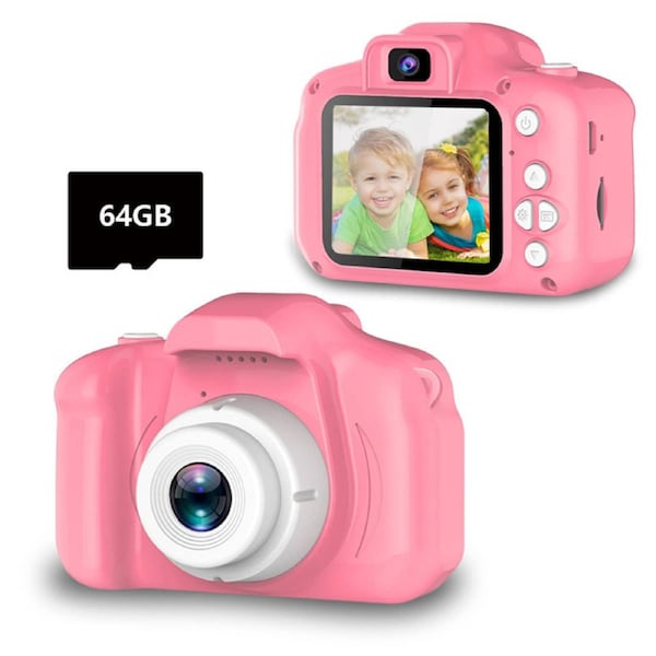 HOLALA Upgrade Kids Selfie Camera HD Digital Video Cameras for Toddler with 64GB SD Card-Pink