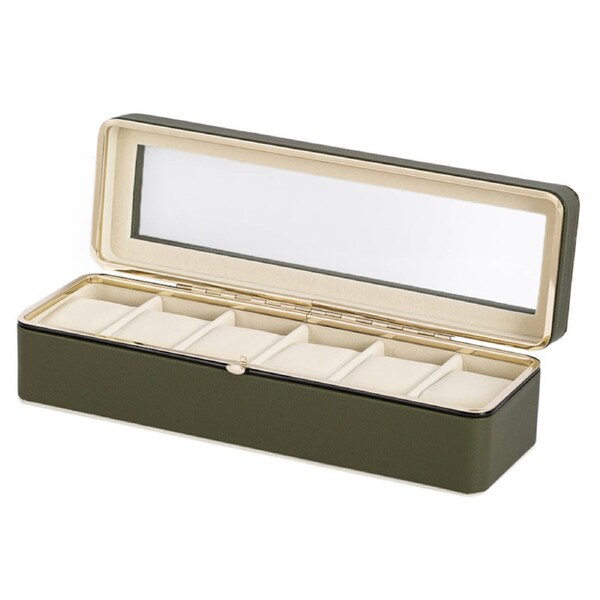 Nevenka Watch Case 6 Slot Watch Display Case with Glass Lid for Men Women-Green