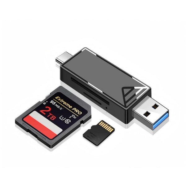 USB 3.0 A/C SD & micro SD Card Reader, Dual Connector Memory Card Reader for Phone/Tablet/Laptop