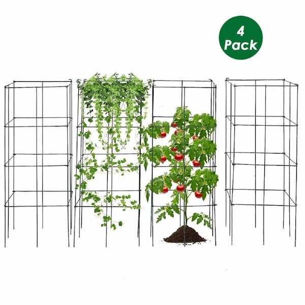 Costway 4Pc Tomato Cage Climbing Trellise Plant Support 100cm Tall Square Metal Vegetable Pepper Vine Flower Garden Pot
