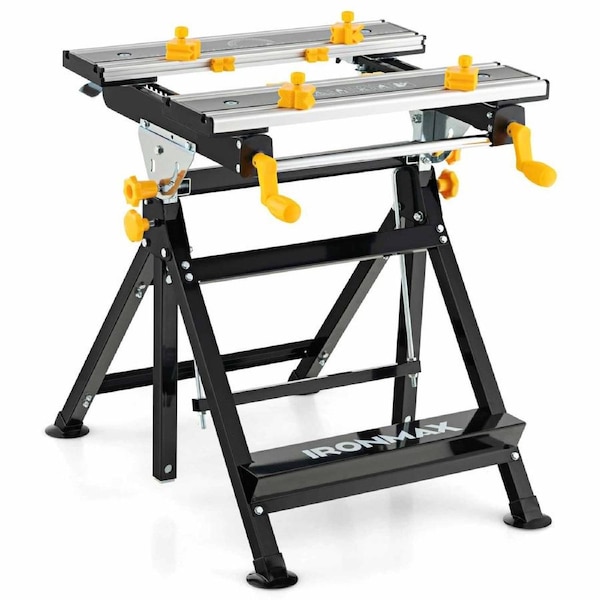 Costway Folding Work Table 125kg Portable Workbench w/Tiltable Platform 7-level Adjustable Workstation 8Clamp 2Handle