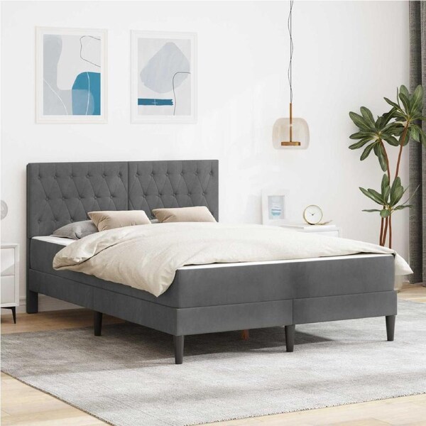 Bed Frame with Mattress Dark Grey 137 x 190 cm Velvet vidaxl