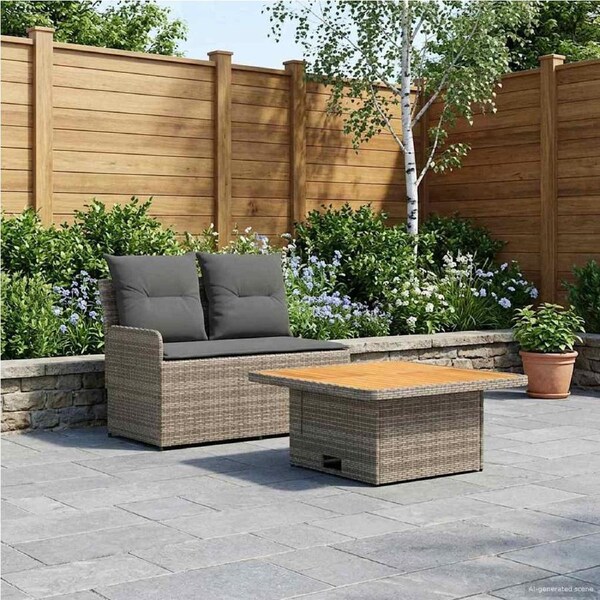 Garden Armrest Sofa with Liftup Table 2 Piece PE Rattan vidaxl