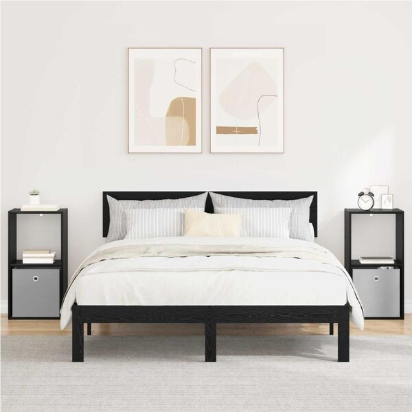 Bedside Table 2 pcs Black Oak 35 x 32 x 68.5 cm Engineered Wood vidaxl