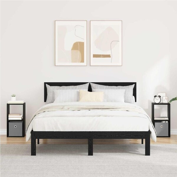 Bedside Table with Drawer 2 pcs Black Oak 25.5 x 22 x 49.5 cm vidaxl