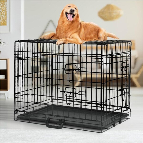 Advwin 24" Dog Cage Pet Crate Puppy Cat Foldable Metal Kennel 2 Doors with Removable Tray