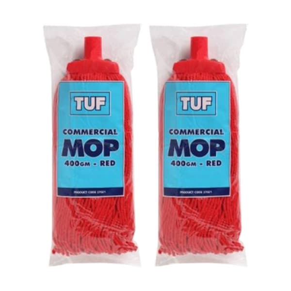 2PK TUF Heavy Duty Performance Commercial Blended Fibre Mop Red 400gm