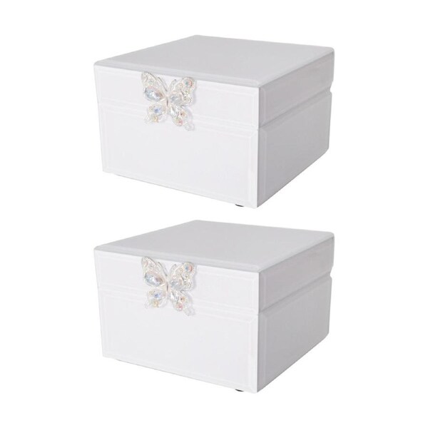 2PK Gibson Gifts Crystal Butterfly Jewellery Box Small White Shimmer Storage
