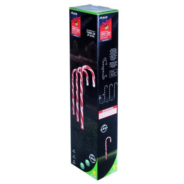 OzOffer Light Solar Stakes Candy Cane 3pk 24 LED (8 Per Stake) 16.5cm x 48cm 2.9m Lead C