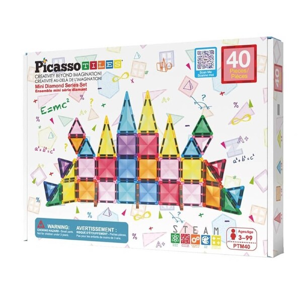 Picasso Tiles 40 Piece Mini Diamond Magnetic Tiles Series Set