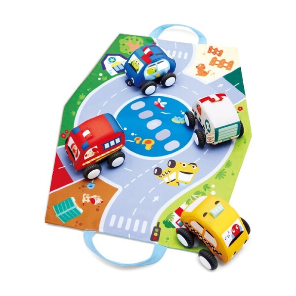 5pc Hape Pull-Back Plush Car Set Soft Fabric Kids Toy 6M Multicolour