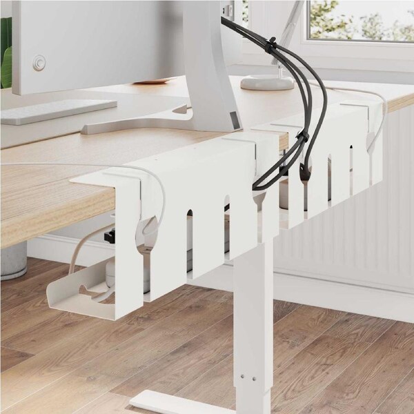 Under Desk Cable Management 2 pcs White Cold-rolled Steel vidaXL