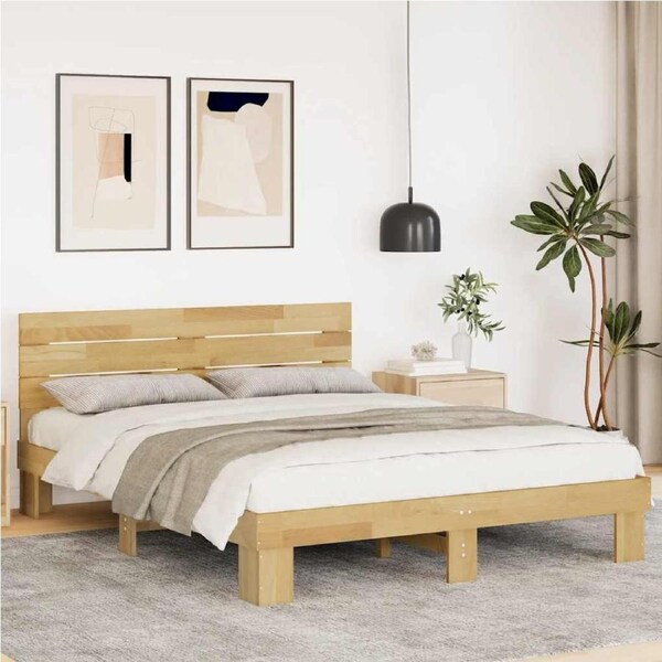 Bed Frame with Headboard without Mattress 135x190 cm Solid Wood Oak vidaXL