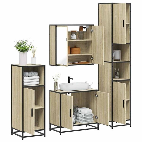 4 Piece Bathroom Furniture Set Sonoma Oak Engineered Wood vidaXL