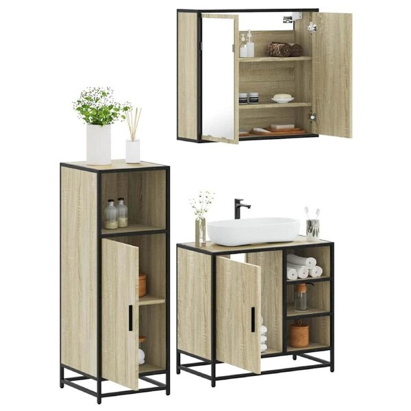 3 Piece Bathroom Furniture Set Sonoma Oak Engineered Wood vidaXL