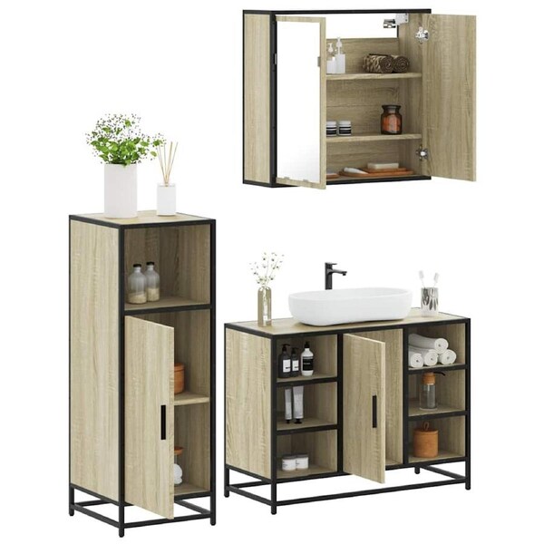 3 Piece Bathroom Furniture Set Sonoma Oak Engineered Wood vidaXL