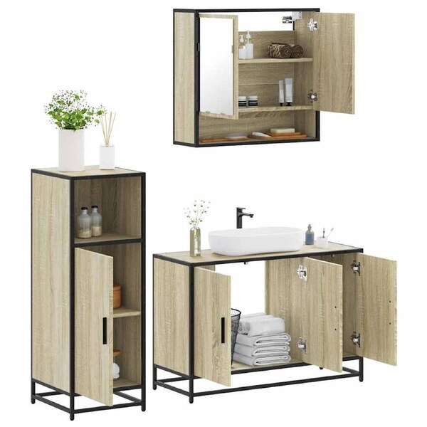 3 Piece Bathroom Furniture Set Sonoma Oak Engineered Wood vidaXL
