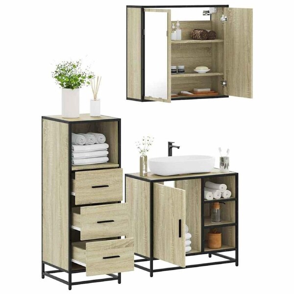 3 Piece Bathroom Furniture Set Sonoma Oak Engineered Wood vidaXL