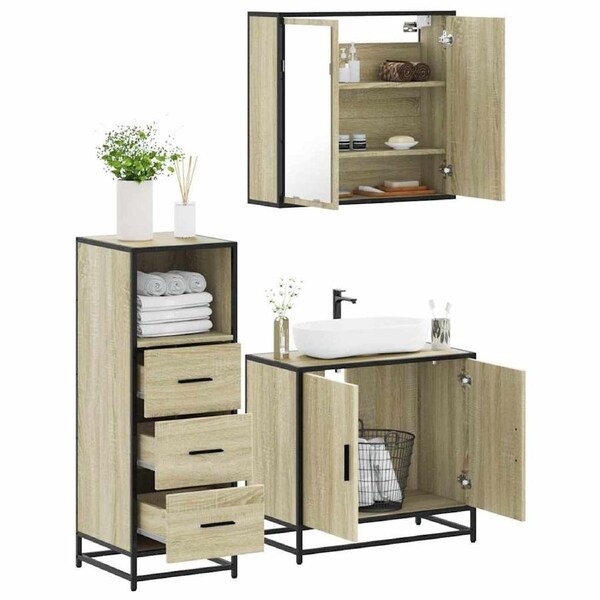 3 Piece Bathroom Furniture Set Sonoma Oak Engineered Wood vidaXL