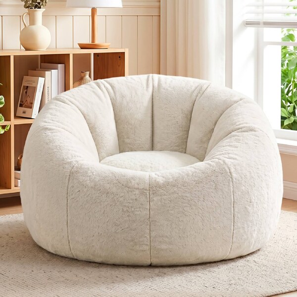 Artiss Bean Bag Chair Cover Faux Fur No Filler Washable Lazy Sofa Cover Beige