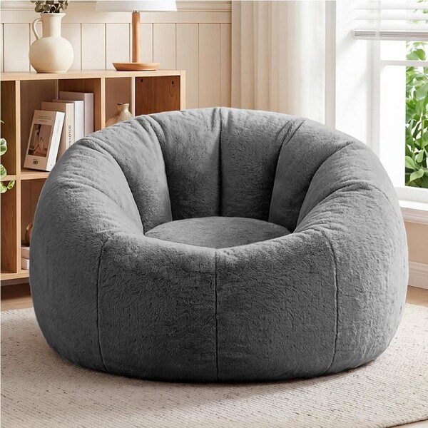Artiss Bean Bag Chair Cover Faux Fur No Filler Washable Lazy Sofa Cover Grey