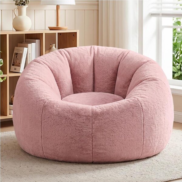 Artiss Bean Bag Chair Cover Faux Fur No Filler Washable Lazy Sofa Cover Pink