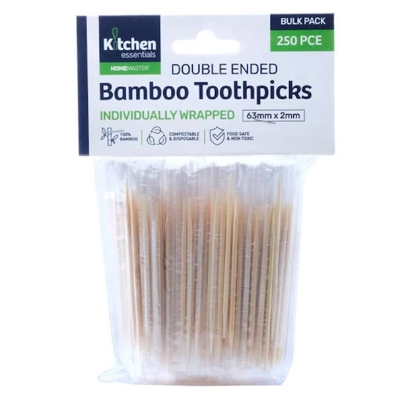 OzOffer Bamboo Toothpicks Individually Sealed 6.3cm x 2mm 250pk