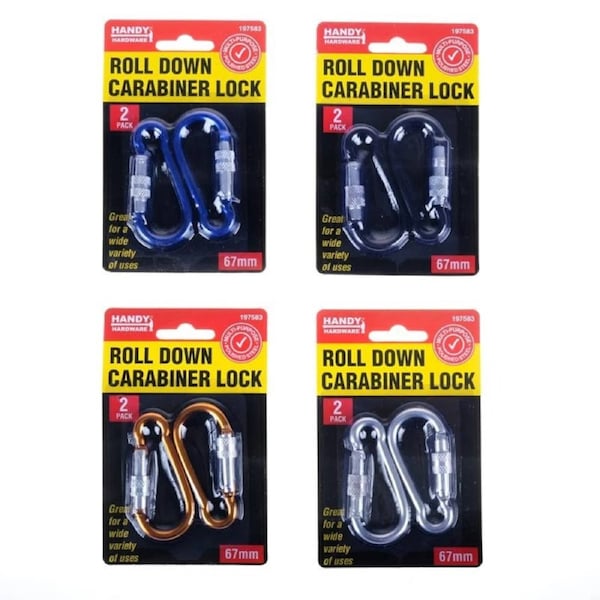 OzOffer Carabiner Lock Roll Down 67mm 2pk (4 Assorted Colours)