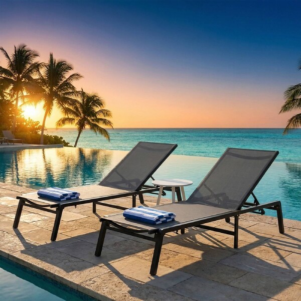 Advwin Chaise Lounge Chairs Outdoor, 2Pcs Aluminum Patio Lounge Recliner Chairs 160kg, 5 Adjustable Backrest, Foldable, Assembly Free