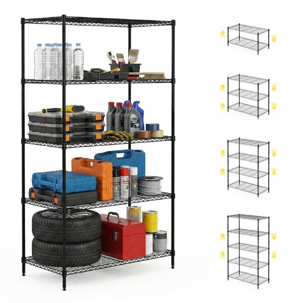 Advwin Metal Wire Shelving Unit, Metal Storage Shelf Organizer 5 Tier, 70*35*180cm, 450KG, for Kitchen Bedroom Garage Pantry Closet