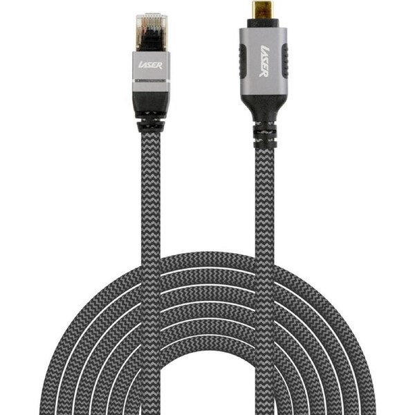 Laser USB-C To RJ45 Ethernet Male-To-Male Braided Durable Cable 2m Grey