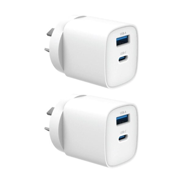 2PK Laser Dual Port 45W USB-C USB-A Fast Charging Wall Charger White
