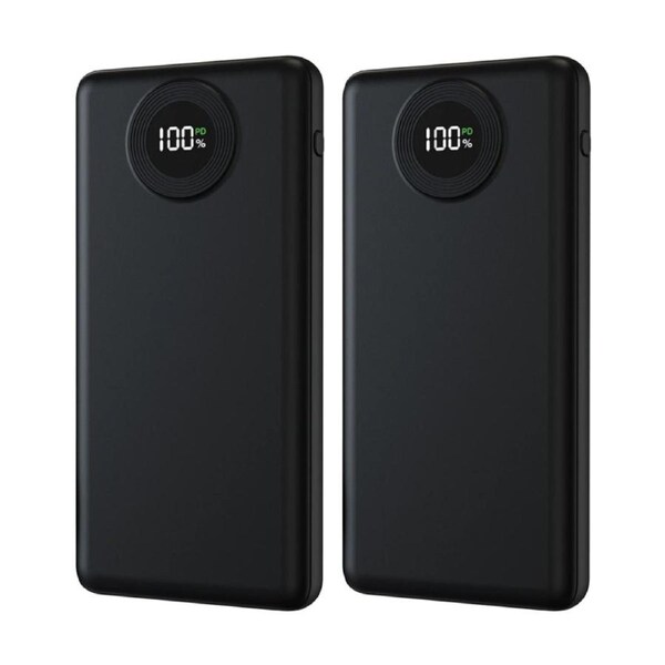 2PK Laser 10000mAh Power Bank Charger With LED Battery Level Display Blk