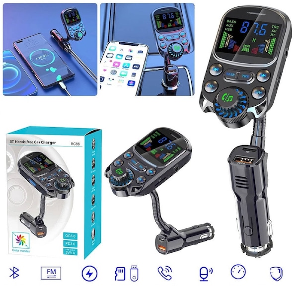 Wireless Car Bluetooth FM Transmitter MP3 Player PD USB Fast Car Charger Adapter