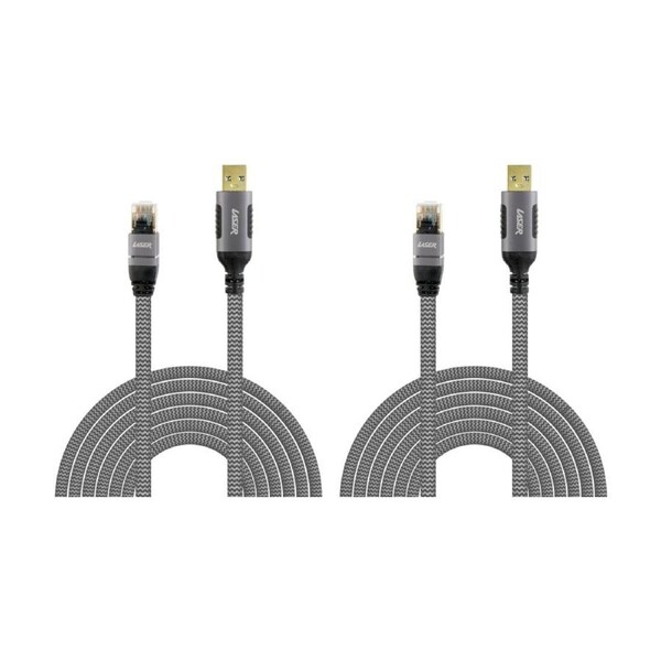 2PK Laser USB-A To RJ45 Male Cable Braided Durable Network Connector 2m Grey