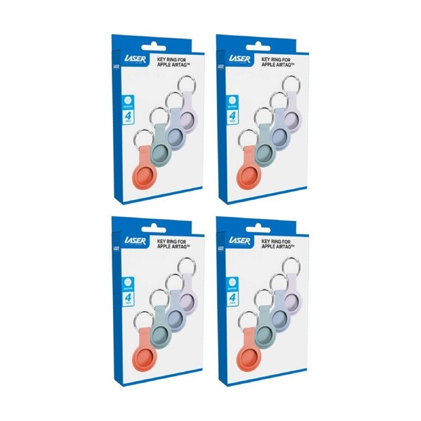 4x 4pc Laser AirTag Silicone Soft Pastel Protection W/ Keyring Multicolour