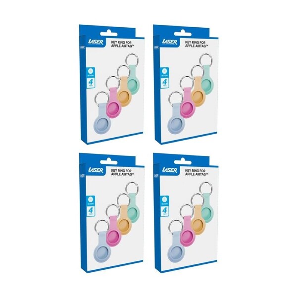 4x 4pc Laser AirTag Silicone Vibrant Tones Soft Touch With Keyring Multicolour